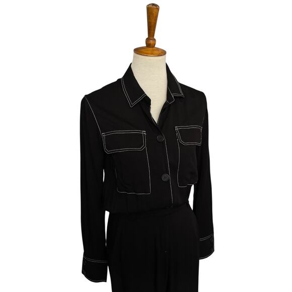 NWT JustFab Black White Contrast Stitch Workwear Corpcore Jumpsuit Size XS - Picture 6 of 12